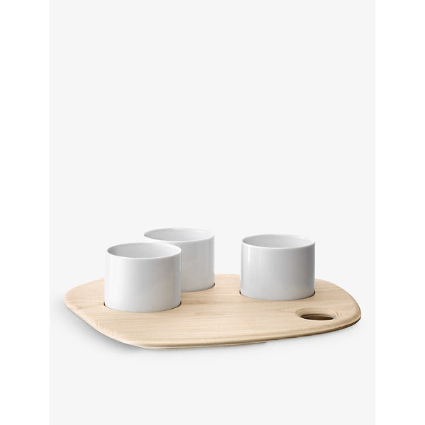 Lsa Tapas porcelain and ash-wood board and bowl set