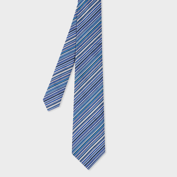 Paul Smith Dark Blue 'Signature Stripe' Silk Tie