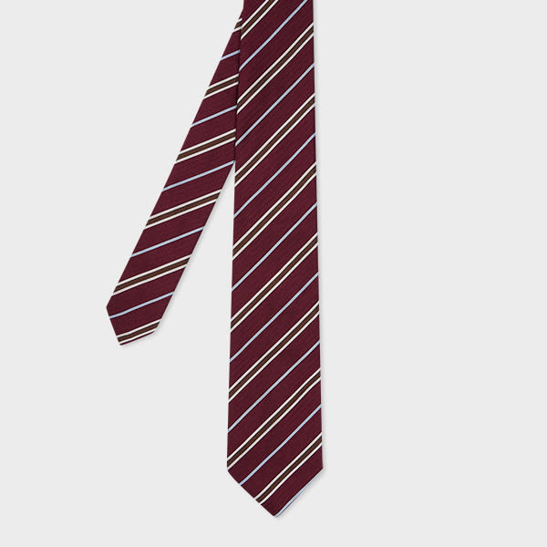 Paul Smith Burgundy Silk Herringbone Stripe Red