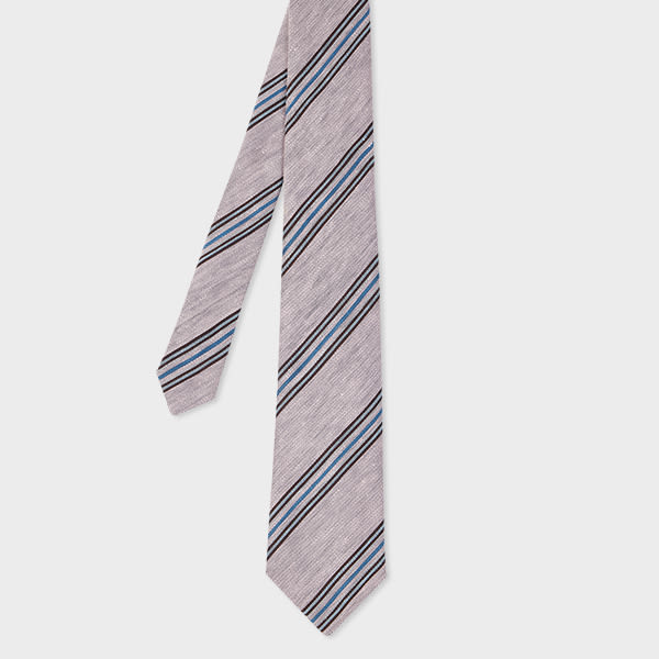 Paul Smith Dusky Pink Linen-Blend Block Stripe Tie