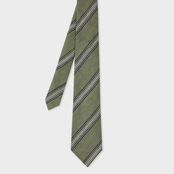 Paul Smith Green Linen-Blend Block Stripe Tie