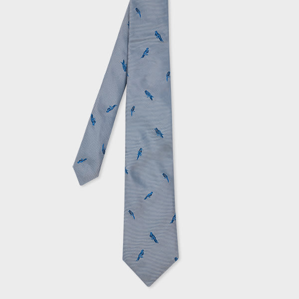 Paul Smith Light Blue Silk 'Parrots' Tie