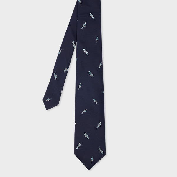 Paul Smith Navy Silk 'Parrots' Tie Blue