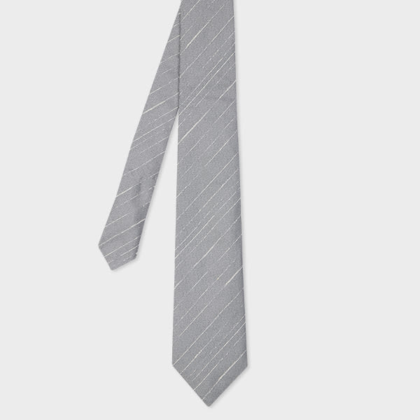 Paul Smith Grey Metallic Textured-Stripe Silk Tie