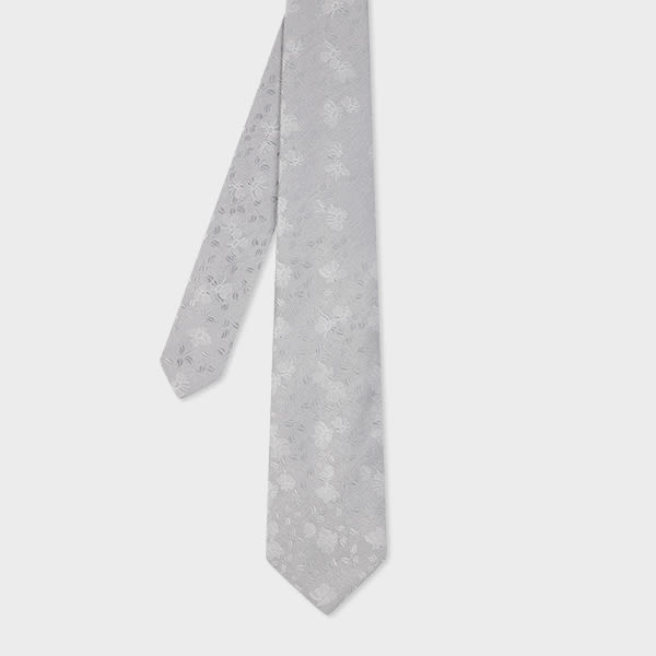 Paul Smith Grey Floral Jacquard Silk Tie