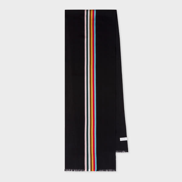 Paul Smith Black Wool-Blend Central Multi Stripe Scarf