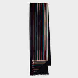 Paul Smith Navy Wool-Silk 'Signature Stripe' Scarf Blue