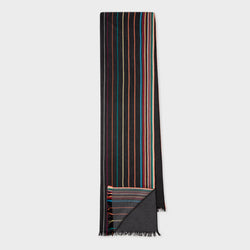 Paul Smith Black Wool-Silk 'Signature Stripe' Scarf