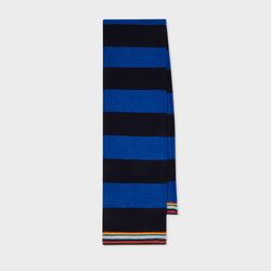 Paul Smith Navy and Blue Block Stripe Scarf with 'Signature Stripe' Trim