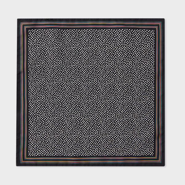 Paul Smith Black Polka Dot and 'Signature Stripe' Trim Pocket Square