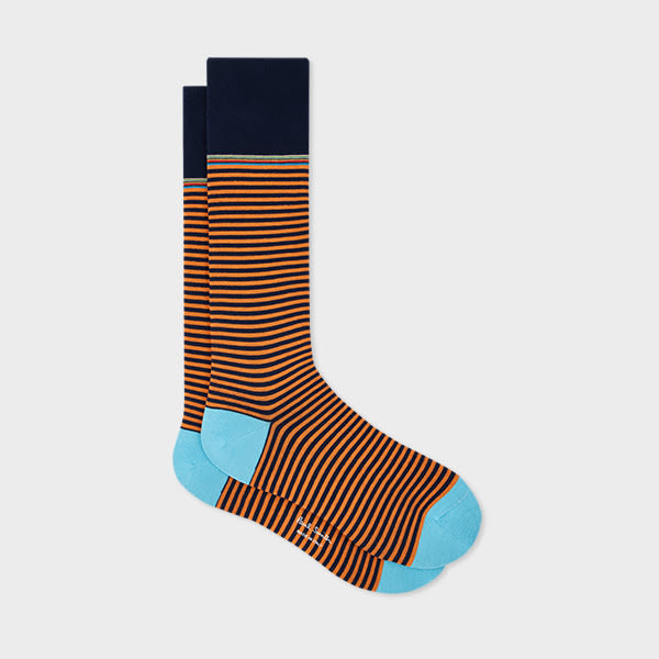 Paul Smith Navy and Orange Stripe Socks Blue