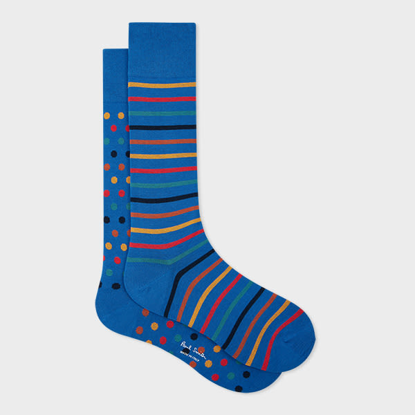 Paul Smith Blue Mismatched 'Artist Stripe & Dot' Socks