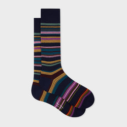 Paul Smith Navy Cotton-Blend Mixed Stripe Socks Blue