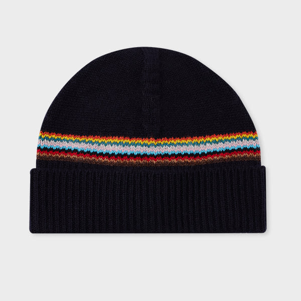 Paul Smith Navy 'Signature Stripe' Block Beanie Blue