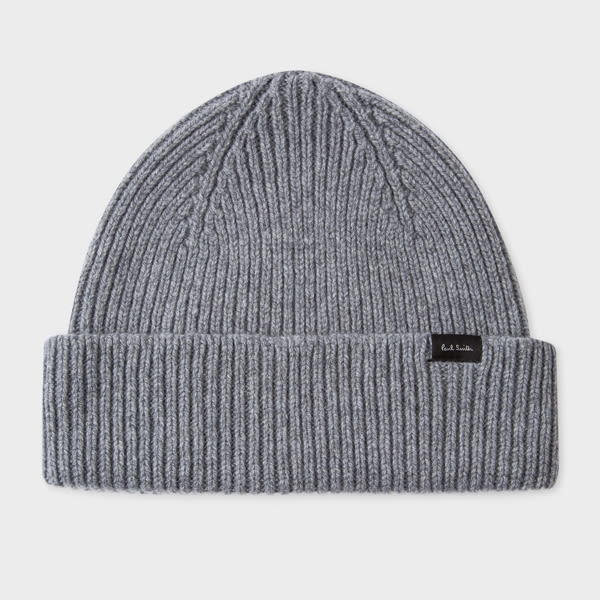 Paul Smith Grey Cashmere-Blend Ribbed Beanie Hat