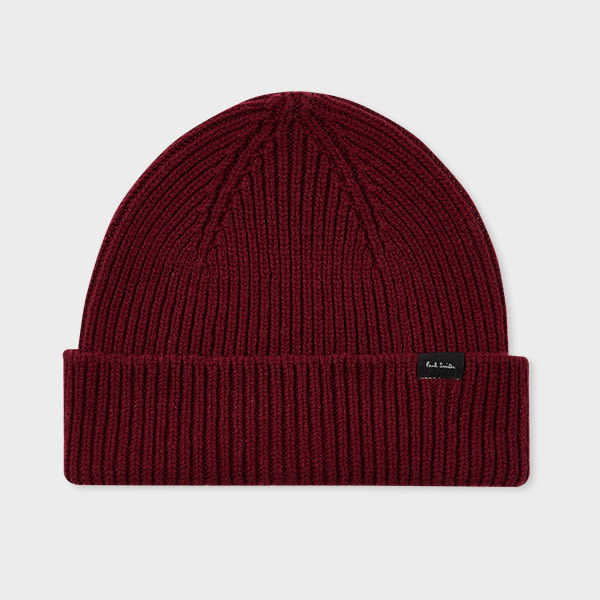 Paul Smith Burgundy Cashmere-Blend Ribbed Beanie Hat Red