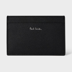 Paul Smith Black 'Mini Stripe' Print Leather Card Holder