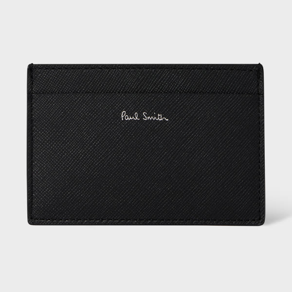 Paul Smith Black 'Mini Stripe' Print Leather Card Holder