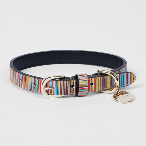 Paul Smith 'Signature Stripe' Calf Leather Dog Collar Small/Medium Multicolour