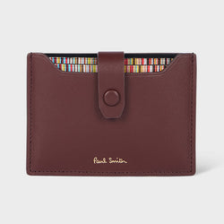 Paul Smith Burgundy Leather Credit Hard Holder With 'Signature Stripe' Pull Out