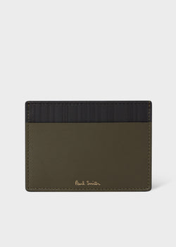 Paul Smith Khaki Leather 'Shadow Stripe' Credit Card Holder Green