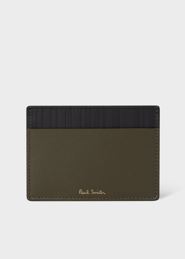 Paul Smith Khaki Leather 'Shadow Stripe' Credit Card Holder Green