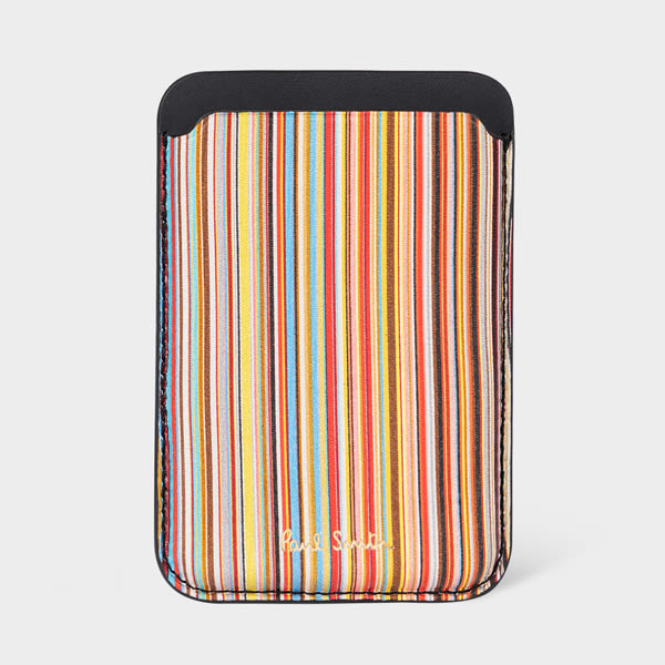 Paul Smith iPhone 15 Pro MagSafe Leather Signature Stripe Credit Card Case Multicolour