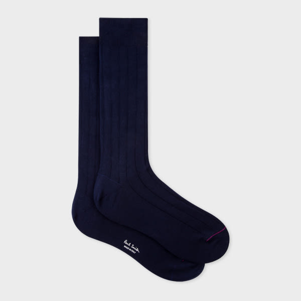 Paul Smith Navy Cotton-Blend Ribbed Socks Blue