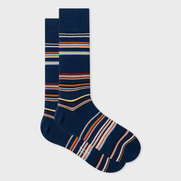 Paul Smith Navy Spaced 'Signature Stripe' Socks Blue