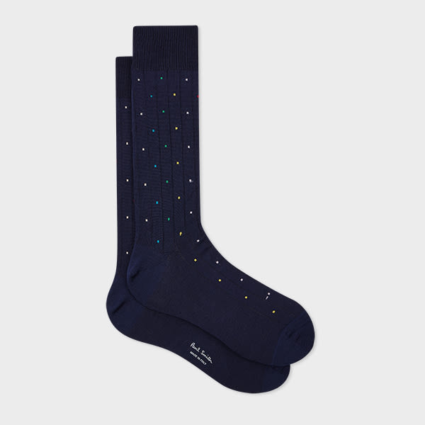 Paul Smith Navy Blue Cotton-Blend Multi Colour Polka Dot Socks