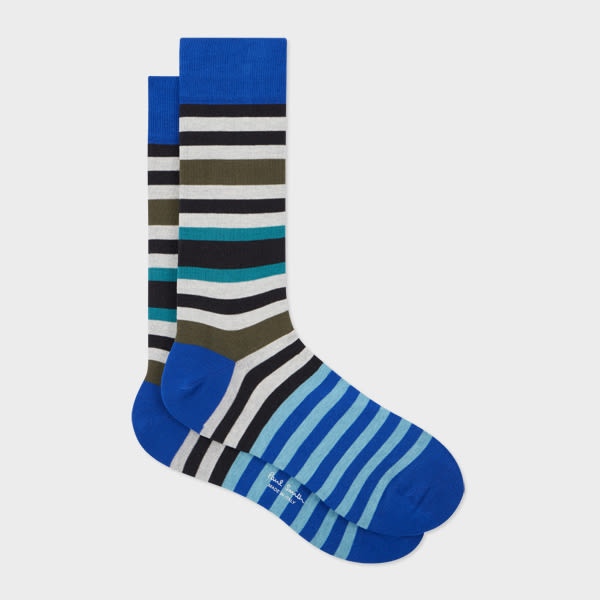 Paul Smith Blue Multi-Stripe Cotton-Blend Socks