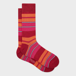 Paul Smith Red and Fuchsia Cotton-Blend Stripe Socks