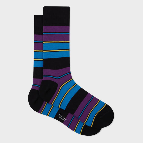 Paul Smith Black and Purple Cotton-Blend Stripe Socks