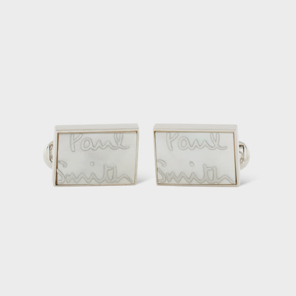 Paul Smith Silver Mother of Pearl 'Signature' Cufflinks White