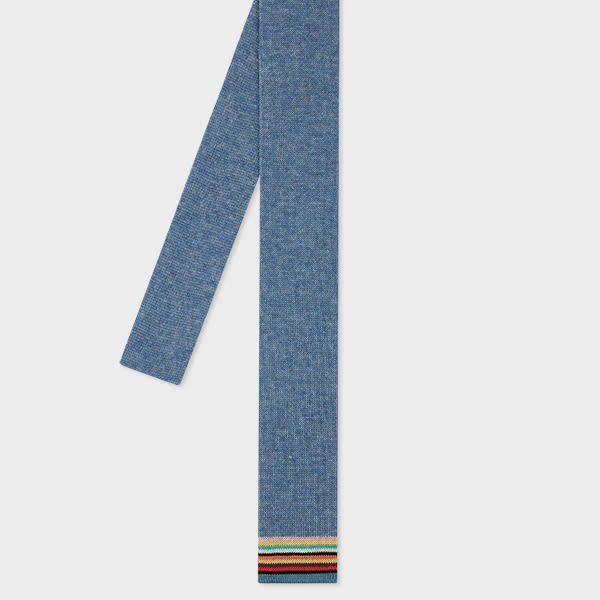 Paul Smith Blue Knitted Cotton Tie With 'Signature Stripe' Tip