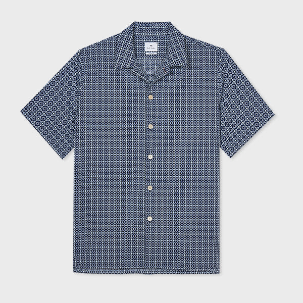 PS Paul Smith Blue Cotton Cross-Stitch Short-Sleeve Shirt