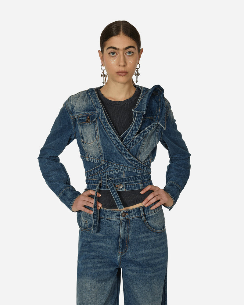 MARRKNULL Asymmetric Denim Jacket Blue