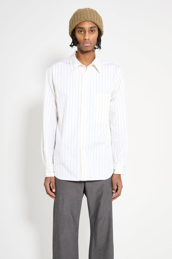 Margaret Howell Basic Shirt Wide Spaced Cotton Stripe Off White  Black