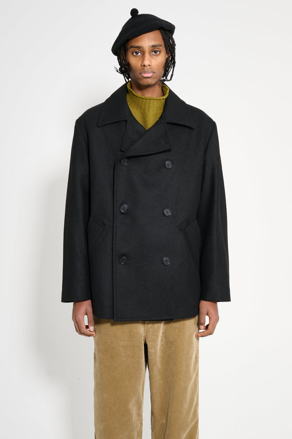 Margaret Howell MHL Pea Coat Coarse Wool Melton Black