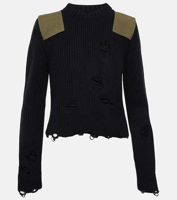 MM6 Maison Margiela Distressed cotton and wool sweater | LYBSTORE