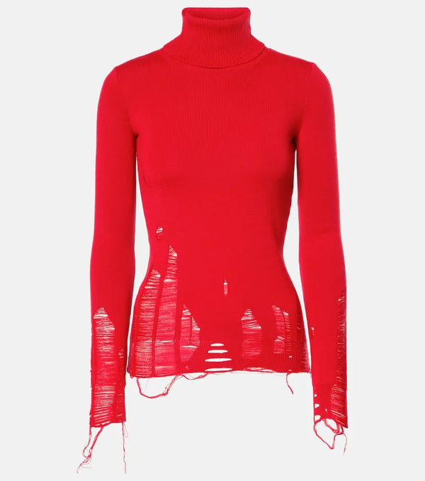 MM6 Maison Margiela Distressed wool-blend turtleneck sweater