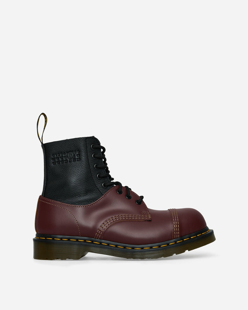 MM6 Maison Margiela Women s Dr. Martens 1460 Twisted and Reimagined Steel Toe Boots Black / Oxblood