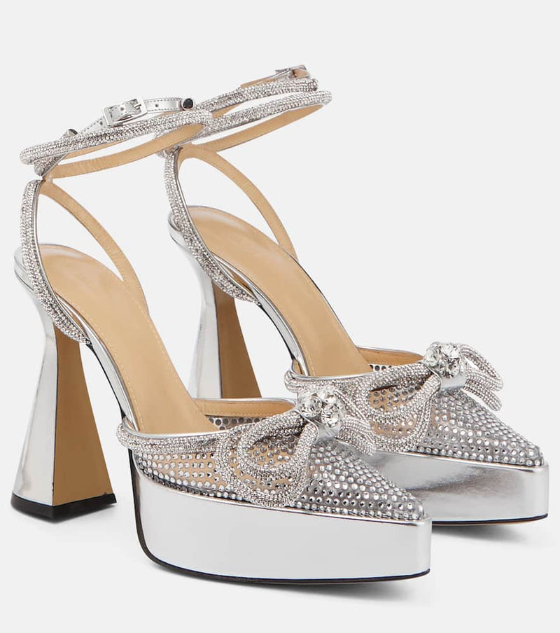 Mach & Mach Double Bow embellished PVC platform pumps