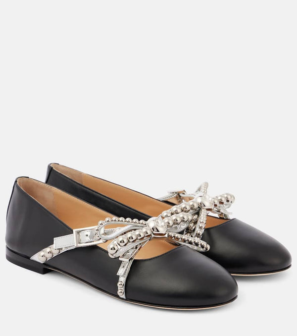 Mach & Mach Embellished leather ballet flats