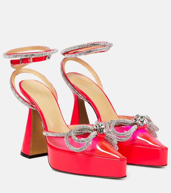 Mach & Mach Double bow crystal-embellished platform sandals | LYBSTORE