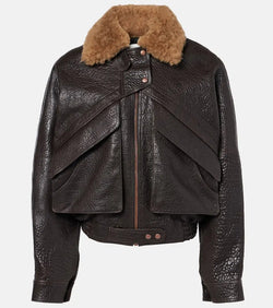 Magda Butrym Cropped shearling-trimmed leather jacket