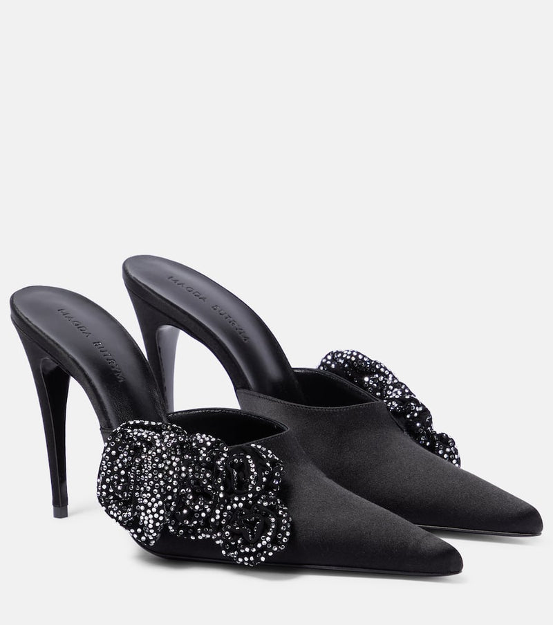 Magda Butrym Floral-appliqué embellished satin mules | LYBSTORE