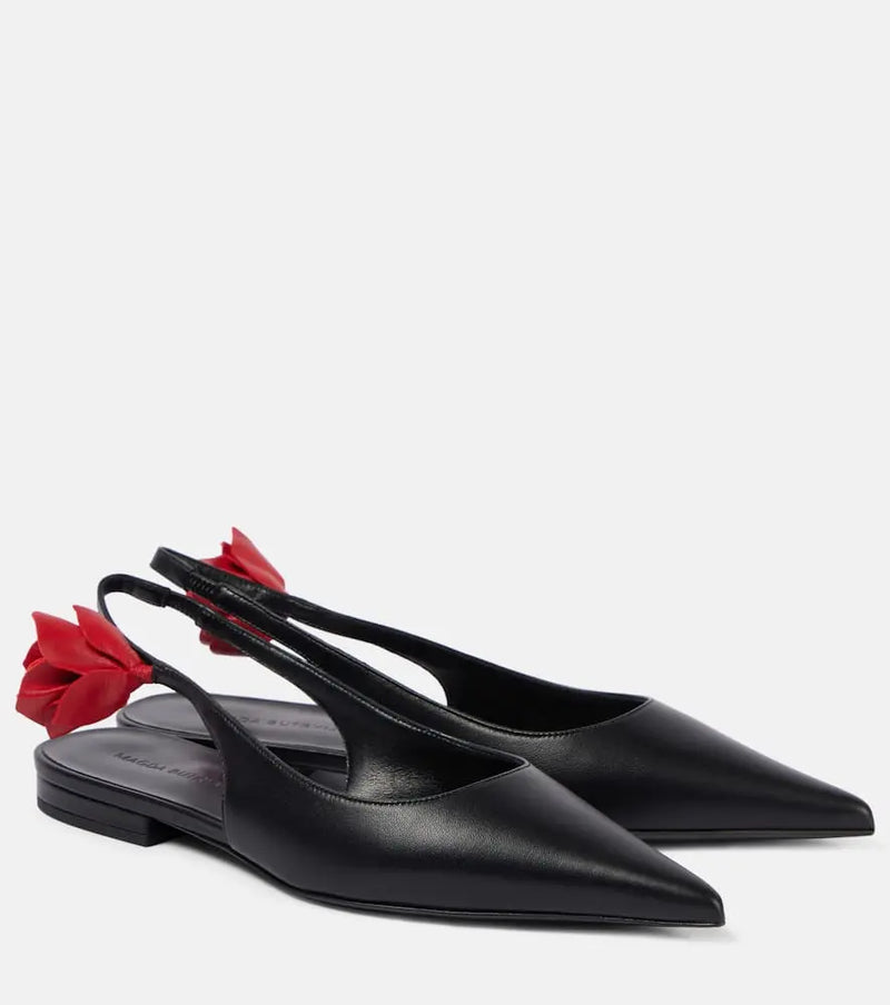 Magda Butrym Floral-appliqué leather slingback flats | LYBSTORE