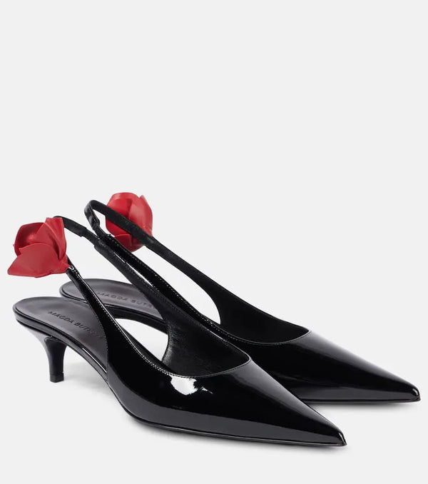 Magda Butrym Floral-appliqué leather slingback pumps | LYBSTORE