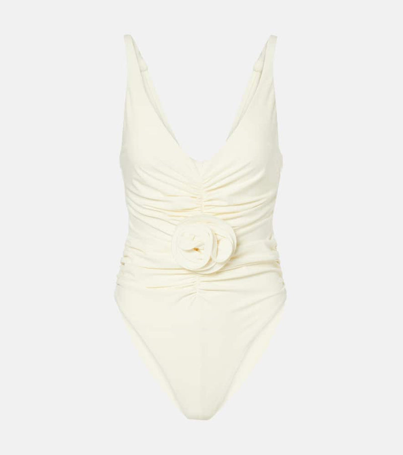 Magda Butrym Floral-appliqué ruched swimsuit